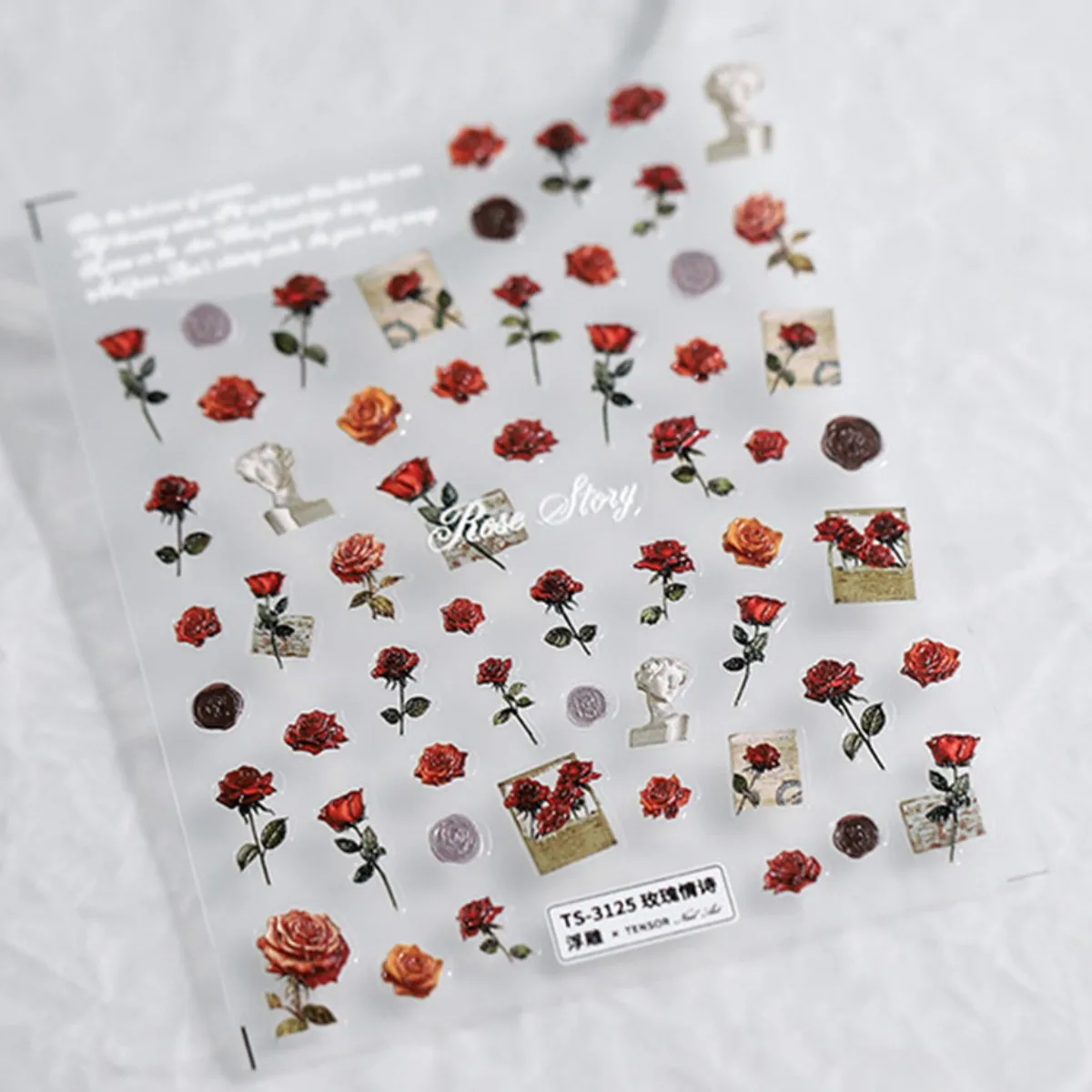 1 Uds 5D Simple tinta roja rosa Floral pegatinas para decoración de uñas flor roja rosa Beatuy decoraciones de uñas calcomanías autoadhesivas deslizador DIY