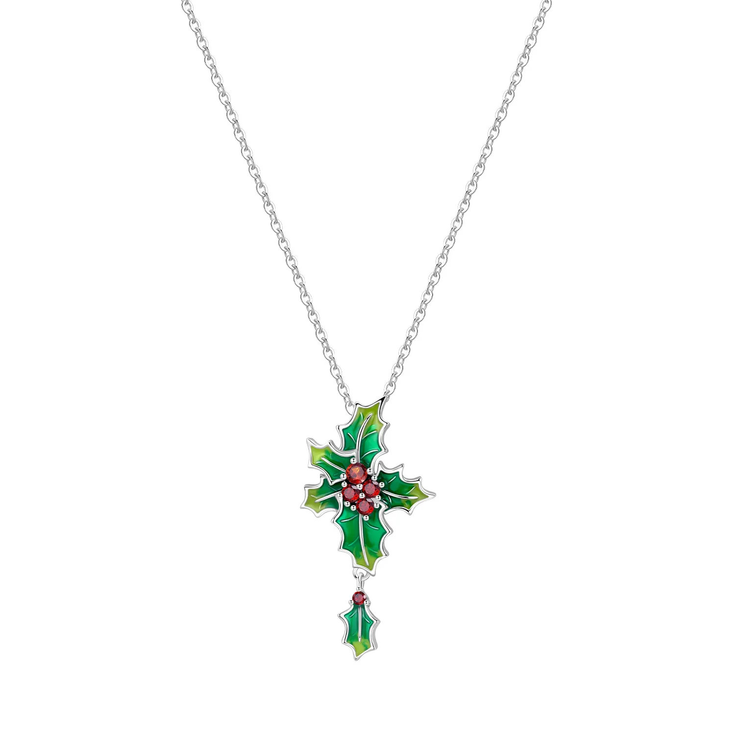 925 Sterling Silber Weihnachtsanhänger Halskette, Stechpalmenblatt-Schneeflocken-Charm-Halskette, Festlicher Weihnachtsschmuck, Geschenk für die Feiertage – Detail 12