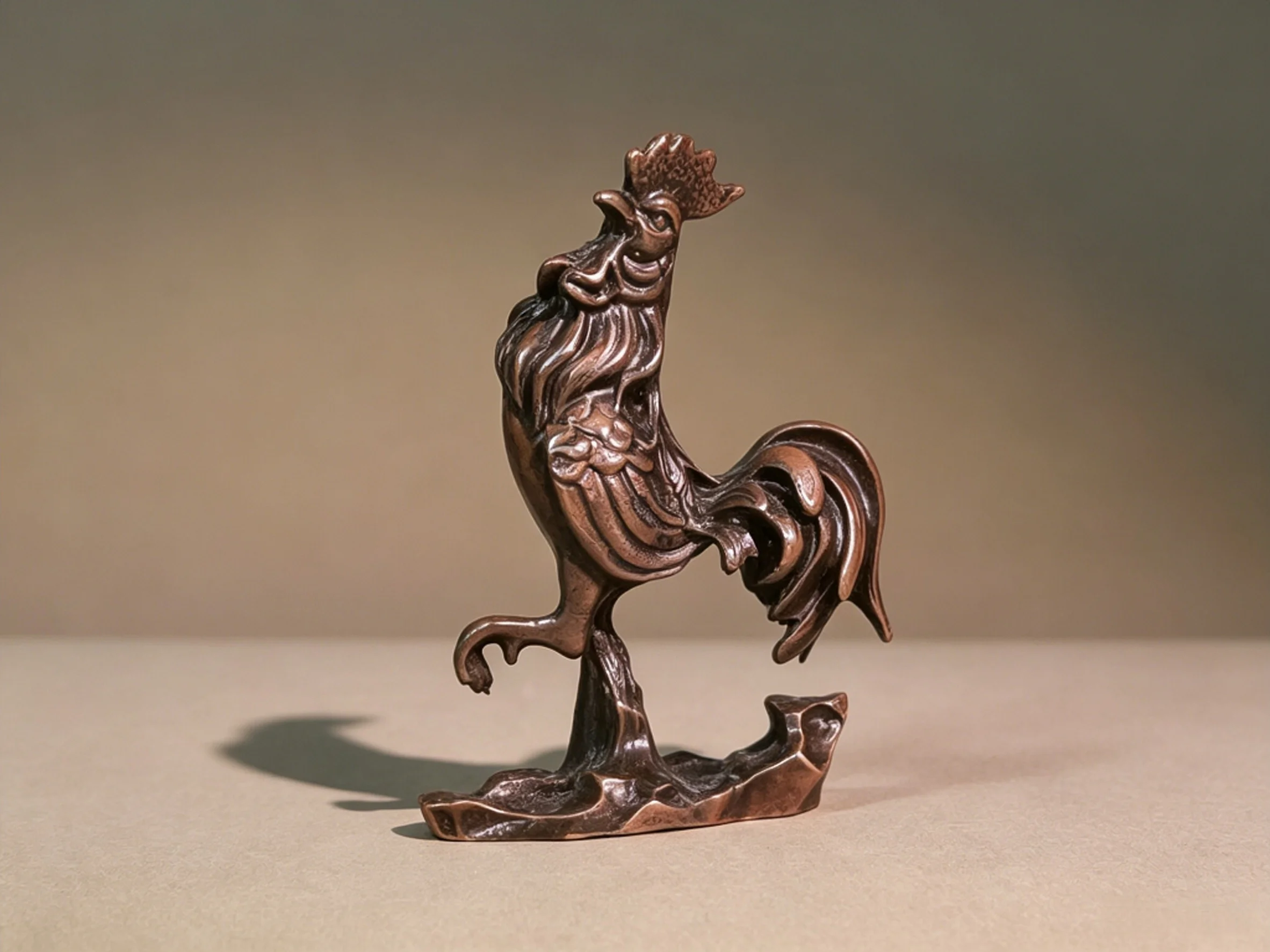 Exquisitely Crafted Pure Copper Retro Chinese Zodiac Rooster Desktop Ornament
