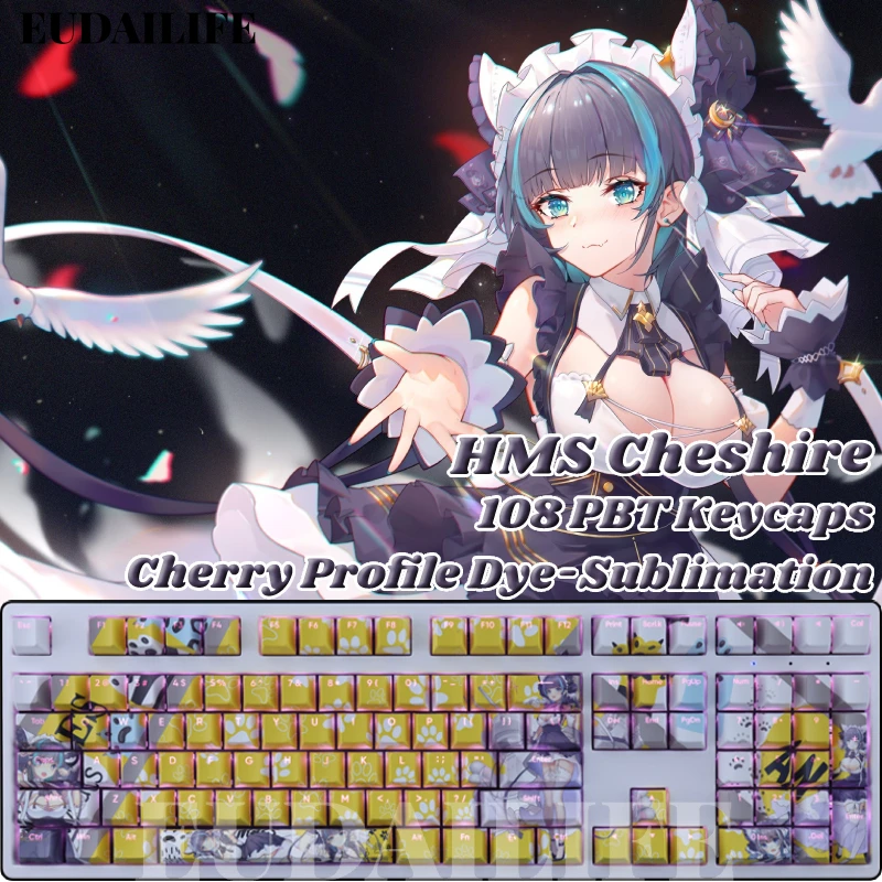 

HMS Cheshire 108 Keycap PBT DYE Sublimation Key Caps Light Transmitting Cherry Switch Cross Key Cover for Mechanical Keyboard