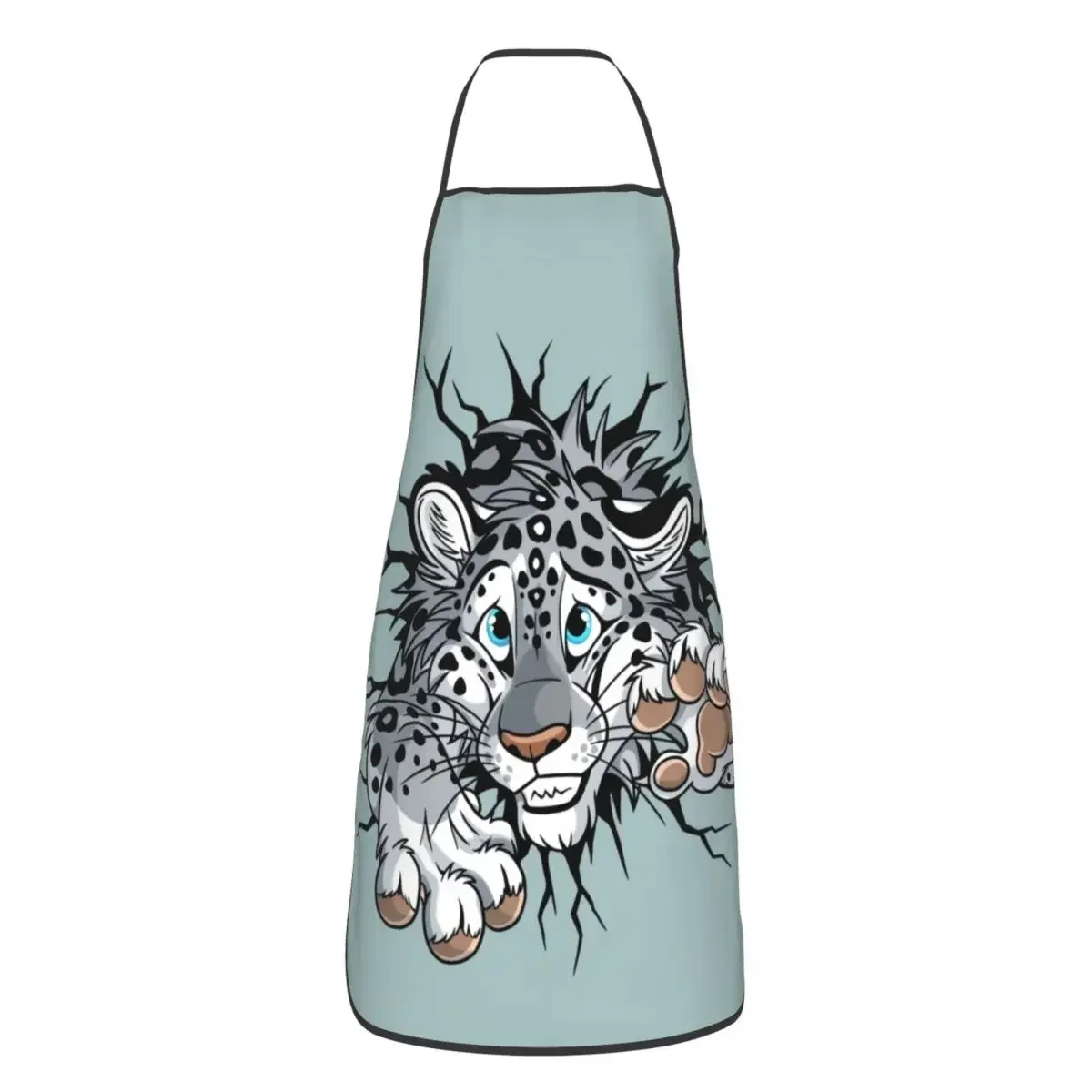 Custom Bib Stuck Snow Leopard Apron for Men Women Unisex Adult Chef Kitchen Cooking Cute Animal Tablier Cuisine Gardening