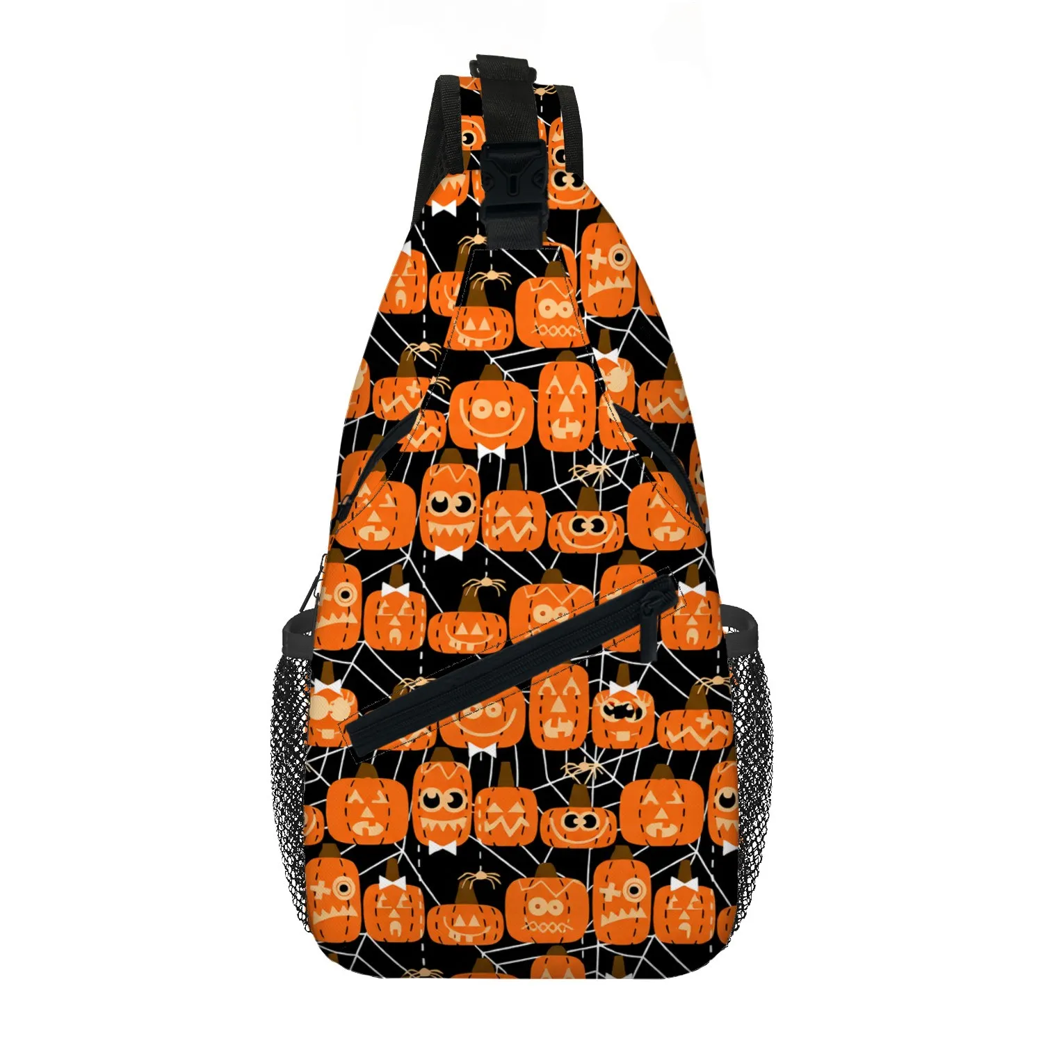 1pc Spooky Pumpkin Faces Bag for Men Women, Lightweight Crossbody Chest Backpack, Adjustable Strap Shoulder Belt Bag