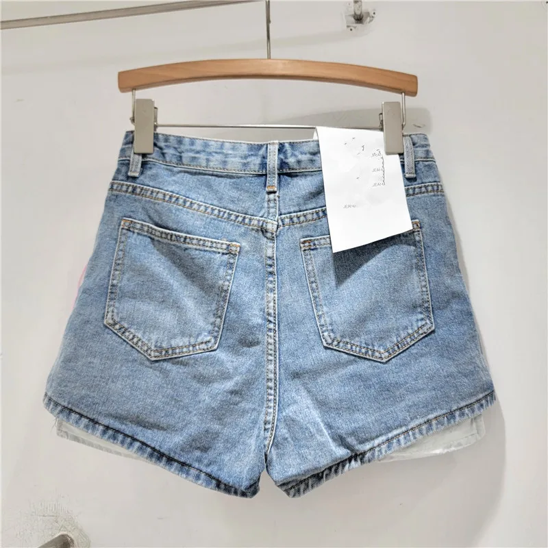 Fashion High Waist Pockets 3D Floral Jean Skirt for Women 2024 Summer New Retro Washed A- Line Hip-Wrapped Short Denim Skirts