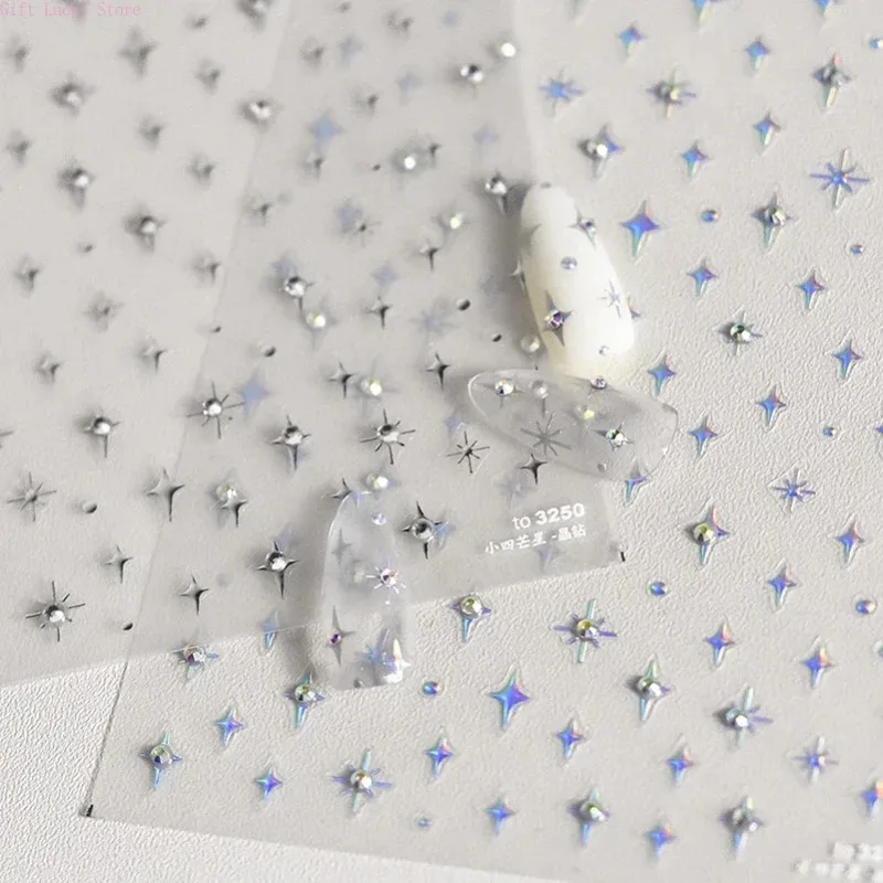 

1 piece 5D silver nail stickers metal mini star nail art stickers high quality exquisite decals self-adhesive nail art stickers
