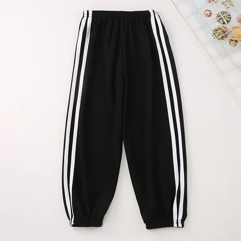 2024 Casual Spring and Summer Children\'s Anti-Mosquito Pants Boys and Girls Ice Silk Polyester Pants Baby Stripe Trousers 3-11Y