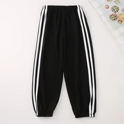 2024 Casual Spring and Summer Children's Anti-Mosquito Pants Boys and Girls Ice Silk Polyester Pants Baby Stripe Trousers 3-11Y