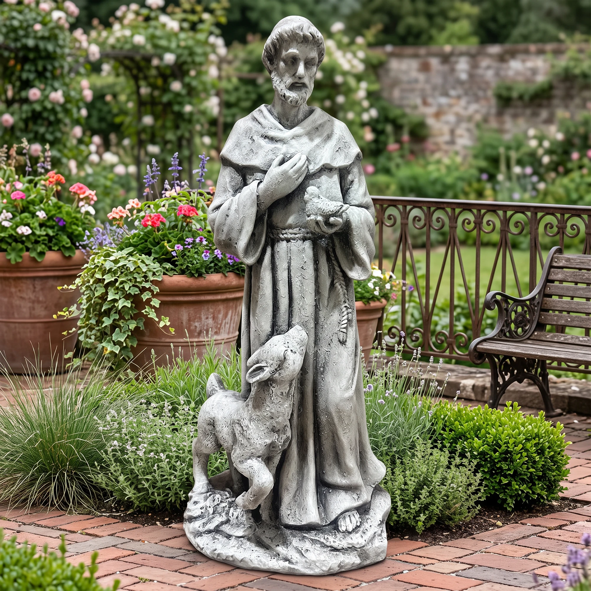 Magnesium Oxide Saint Statue With Lamb, Weatherproof Garden Church Decor Ornament, Vintage Religious Sculpture for Patio Porch