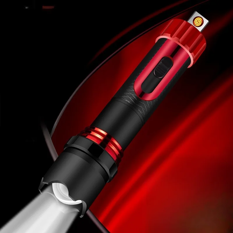 

Strong Light Flashlight Tungsten Cigarette Lighter USB Charging Multifunctional Portable Zoom LED Outdoor Windproof Lighter