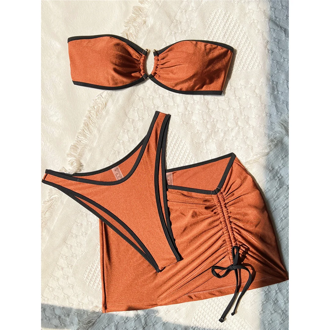 3-teiliges Set mit Rock, Bandeau-Bikini, brasilianischer Bikini, Damen-Badebekleidung, Damen-Badeanzug, dreiteiliges Bikini-Set, Badeanzug, Badebekleidung, Schwimmbekleidung V6443 – Detail 6