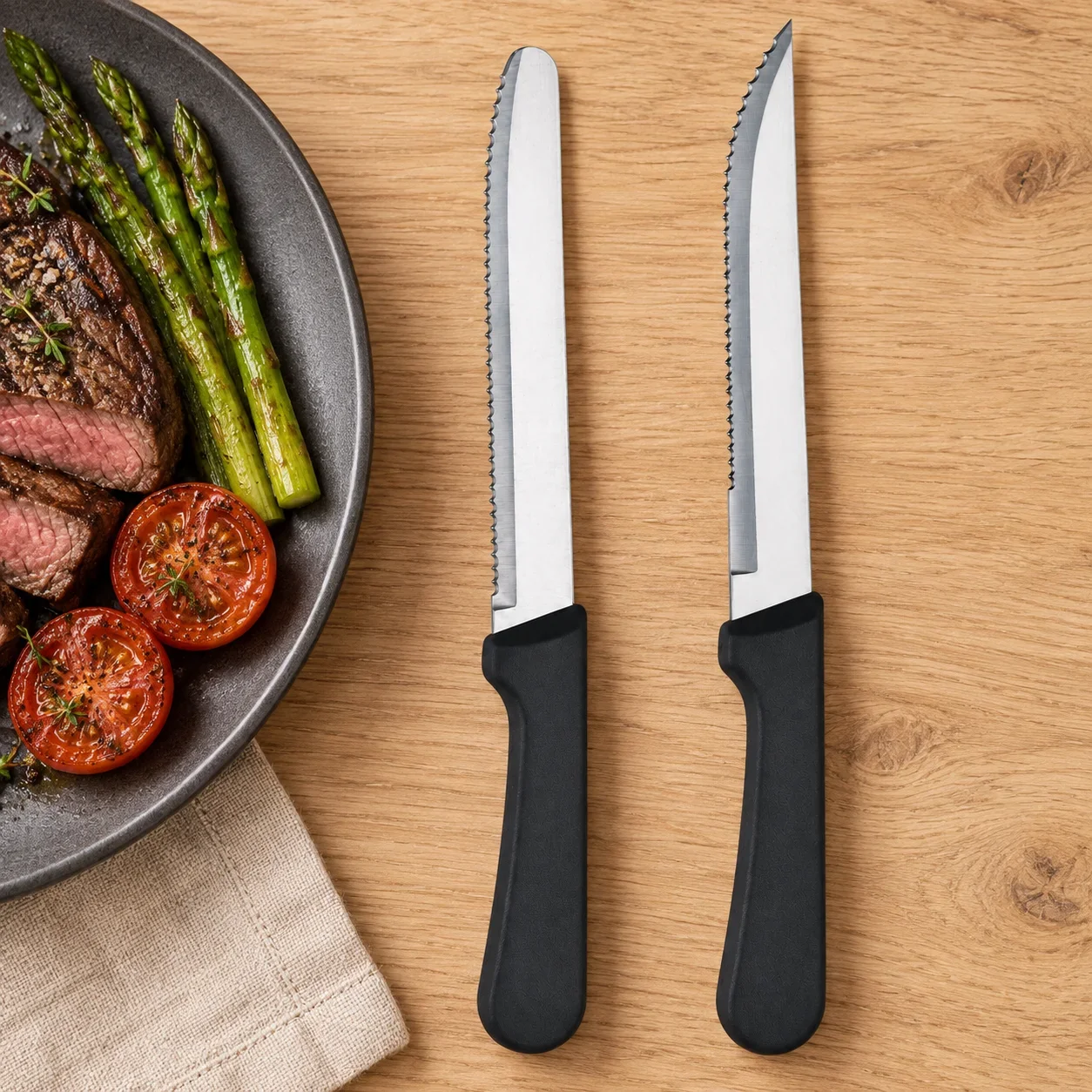 WXCOO Full Tang Stainless Steel Serrated Steak Knife Dinner Cutlery Set Plastic Handle Dishwasher Safe Sharp for Meat and Bread view 5