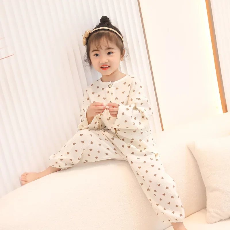 Autumn Pajama Sets Pure Cotton Loungewear for Kids Korean Cute Boys Girls Baby Sleepwear Set At Home Children Clothing 3-8 Years