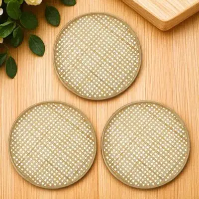 

3pcs Bamboo Weaving Sieve Baskets Household Colander For Fruit Bread Storage Chinese Traditional Kitchen
