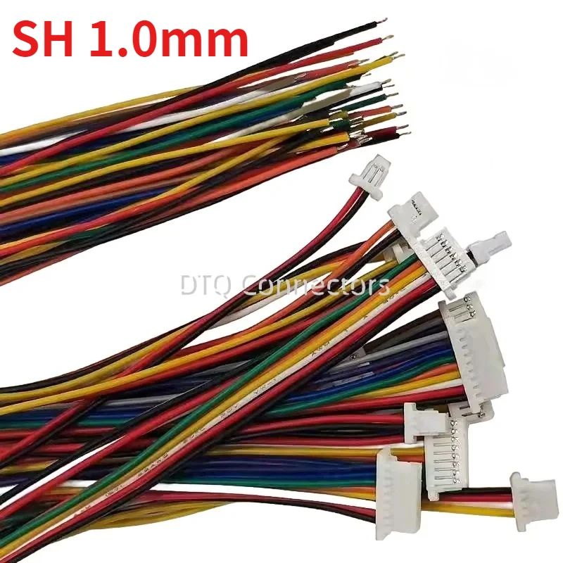 Conector do cabo do fio SH, DIY, SH1.0 JST, 2Pin, 3 Pin, 4 Pin, 5 Pin, 6 Pin, 7 Pin, 8 Pin, 9 Pin, 10 Pin, 11 Pin, 12Pin, linha eletrônica, dobro conecta o terminal, 28AWG, 10 PCes