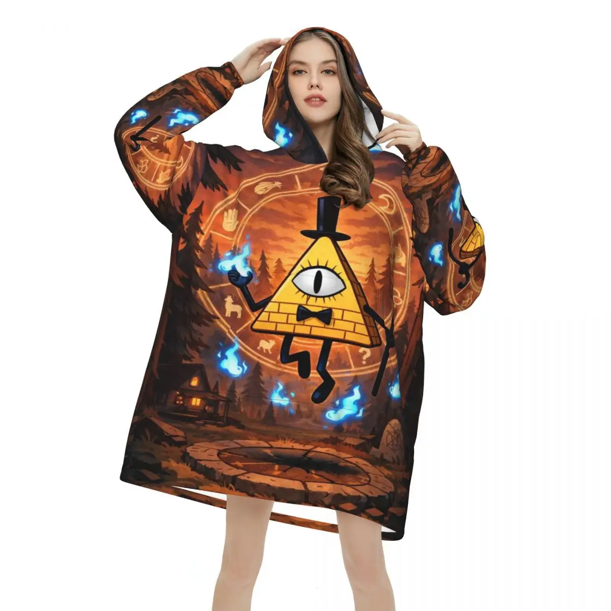 Gravitys Falls Blanket Hoodie Wearable Blanket Large with Pocket Warm Sleeping Bag Soft Cozy Onesie