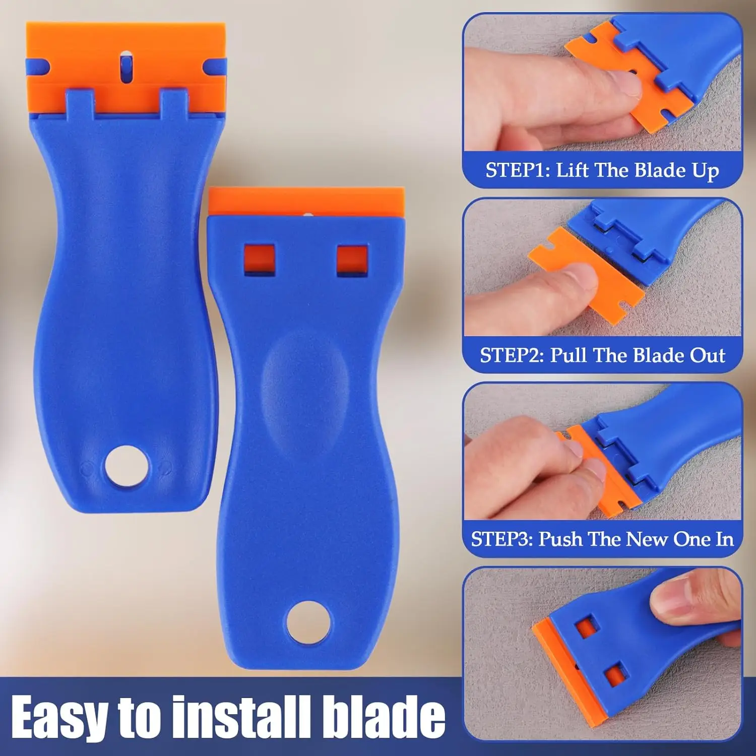 1 Pcs Plastic Razor Blade Scraper and 10 Pcs Blades, Remove Label Decal Tool, Adhesive Remover for Stickers, Gaskets and Paints