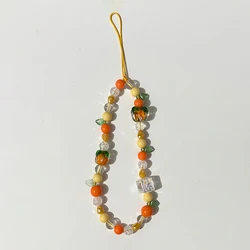 Korean Cute 3D Orange Persimmon Beaded Phone Chain Charm Lanyard For iPhone Samsung Universal Accessories Girl Jewelry Pendant
