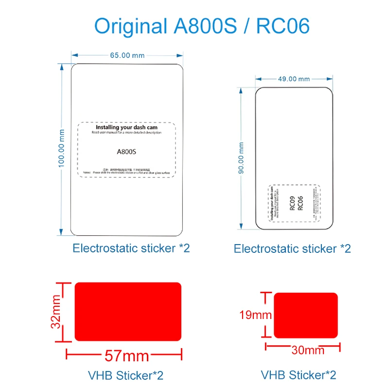 Traço Cam A800S 4K Acessório Set, Etiqueta estática, VHB Adesivos, Adequado para 70mai Dash Cam