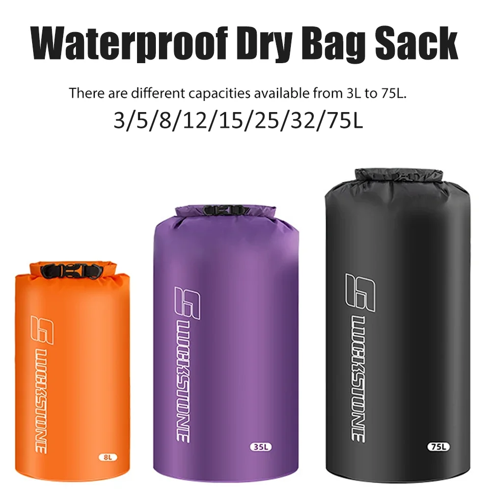 

3/8/12/15/25/35/75L водонепроницаемый сухой мешок для улицы, сверхлегкий дрейфующий плавательный мешок для хранения одежды, рафтинг, каякинг, спортивная сумка