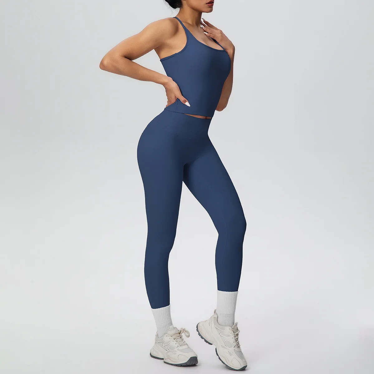 

New Tight High Waist Hip-Lifting Fitness Suit Women's Brushed Backless Yoga 2-Piece Set Sports Running Gym Leggings Sportswear
