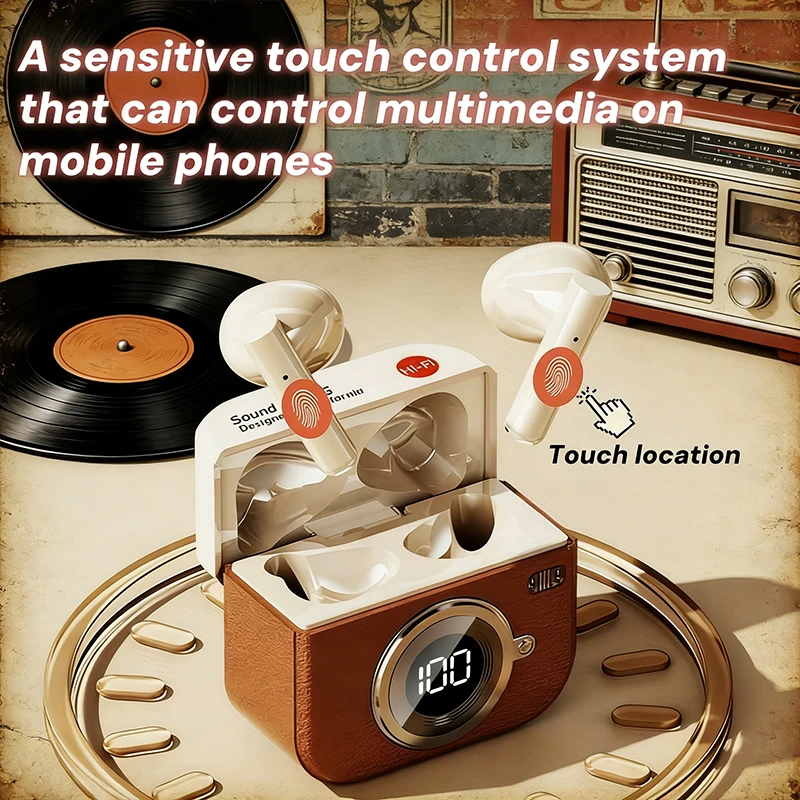 Q86-True Wireless Retro Camera-Style Headphones TWS Headphones Hi-Fi Stereo Clear Voice Communication Long Battery Life