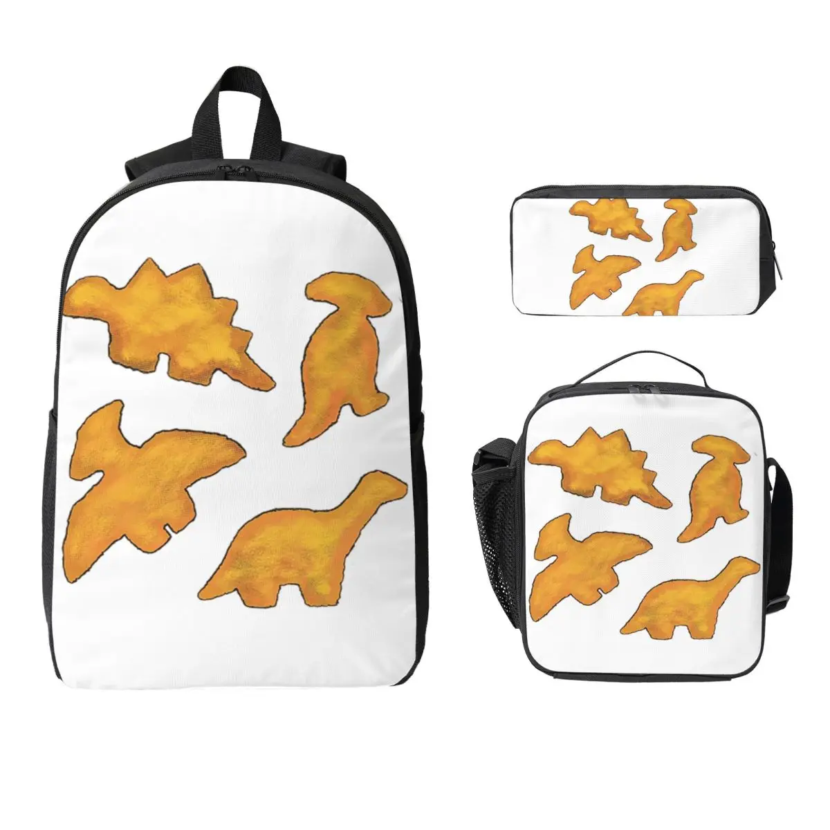 Dino Nuggets 4pc Ranch Attack Backpack Boys Girls BookBag School Bag Laptop Shoulder Bags 3ps Insulated Lunch Bag Pencil Case
