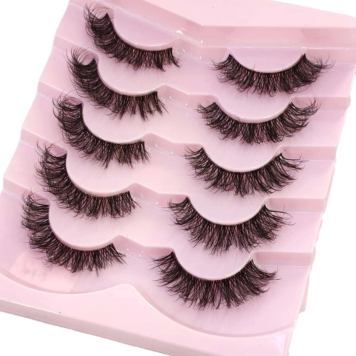 HBZGTLAD 5 Paar Manga-Wimpern, natürliche Wimpern mit transparentem Band, 6D asiatische künstliche Wimpern, dünne falsche Wimpern, 3D Spiky Lashes F539