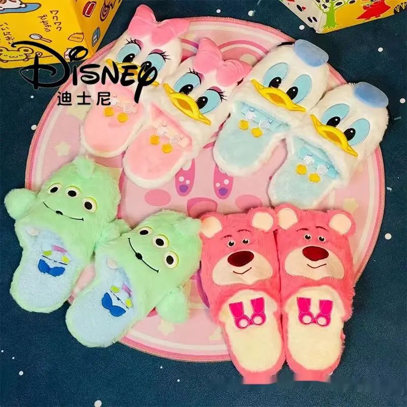 Disney Cartoon Donald Duck Cotton Slippers Alien Autumn Winter Women Warm Anti Slip Indoor Slippers Parent-child Home Shoes Gift