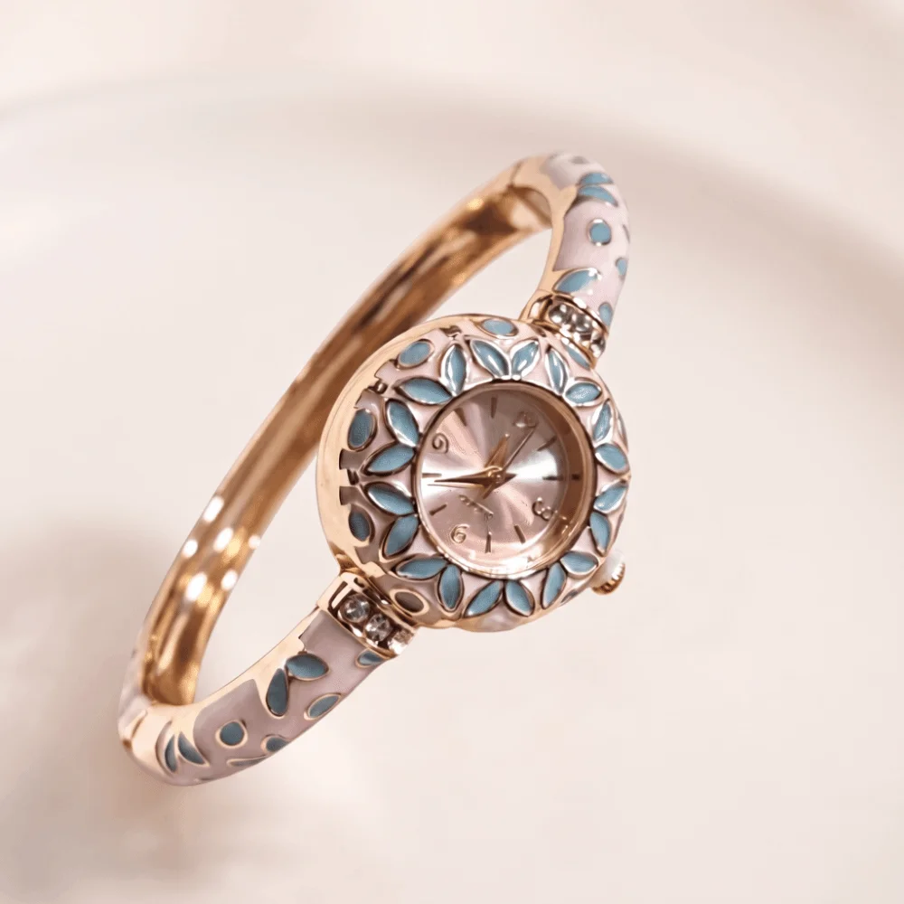 Ins Style Elegant Design Bracelet Watch Round Shape Colorful Bracelet Enamel Watch Gradient Rainbow Vintage Watch Daily Wear