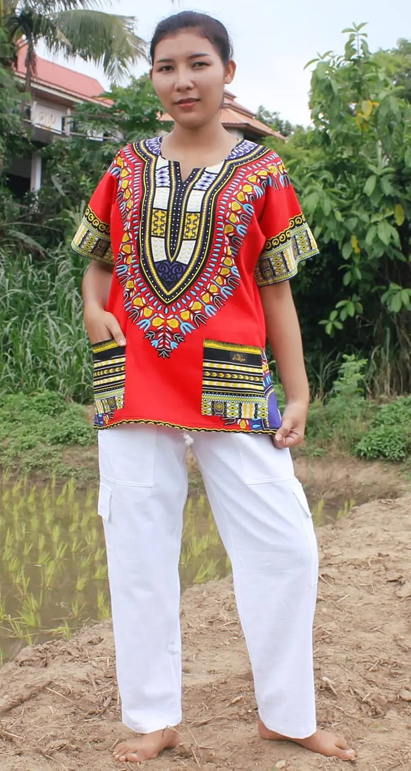 African Dashiki Cotton Shirt Men Women Festival Boho Hippie 60\'s 70\'s Bohemian Unisex