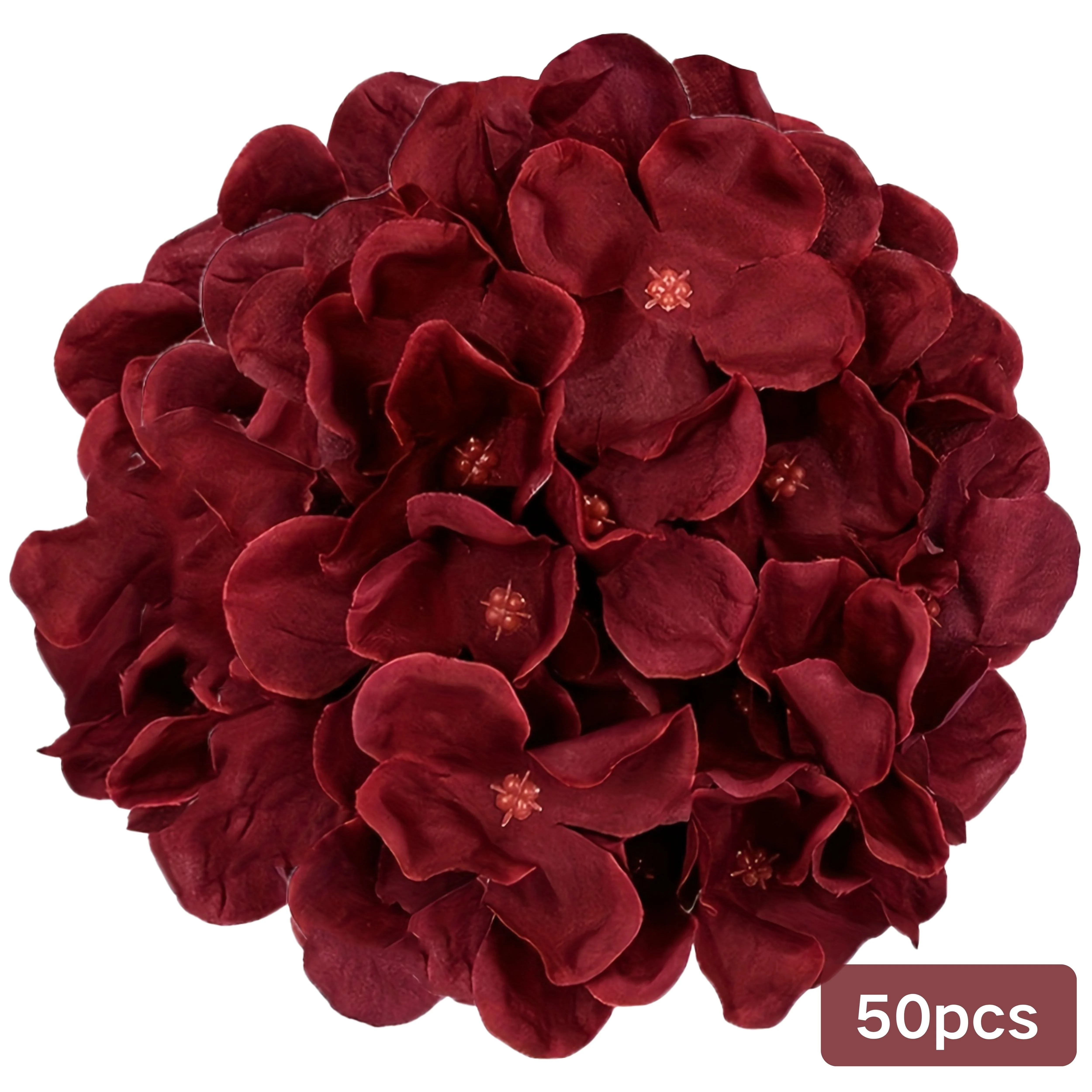 Florist Supply Bulk - 50 burgunderrote Hortensienköpfe mit Drahtstiel -
