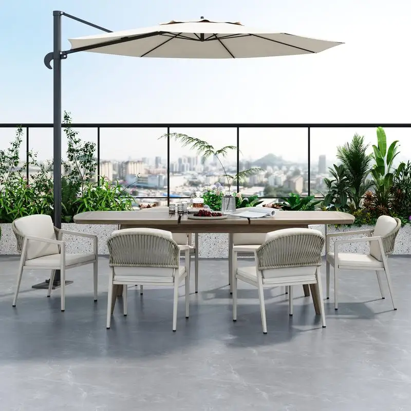 

7-Piece Outdoor Dining Set with 6 Chairs + Expandable Acacia Wood Dining Table in Gray