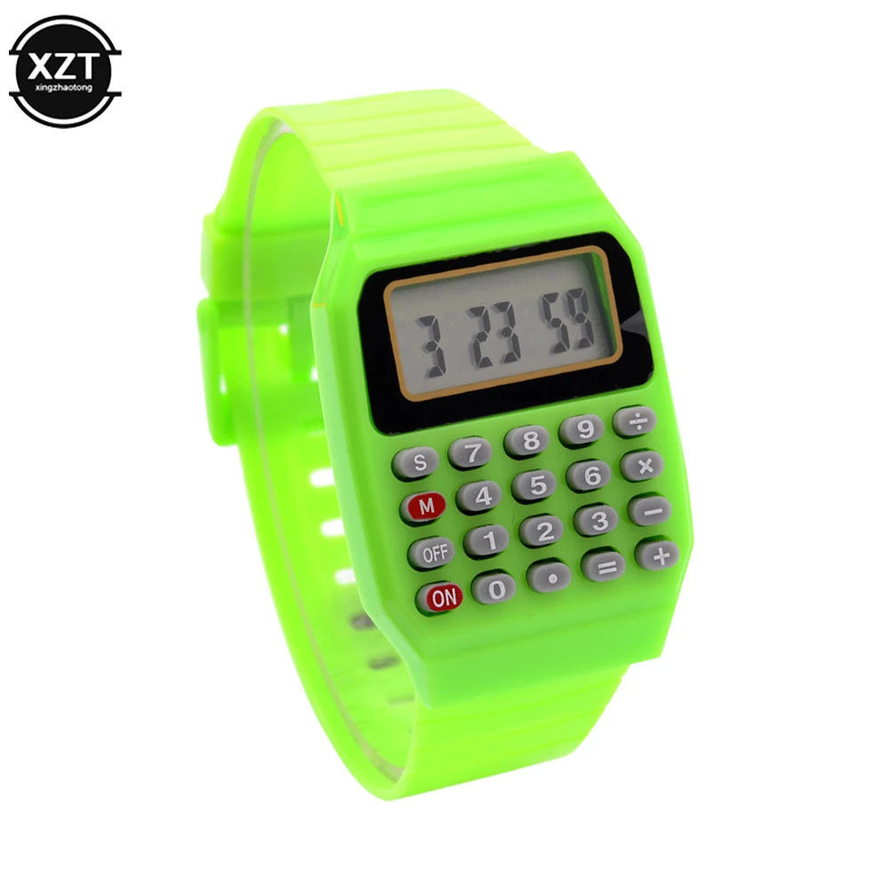 Calcolatrice elettronica per bambini Orologio da polso per computer in silicone Micro calcolatrice Data Orologio con tastiera creativa multiuso
