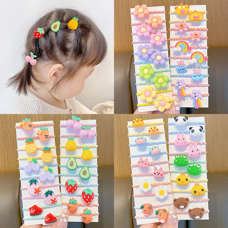 10-piece Set of New Korean Fashion Cartoon Cute Multicolor Headdress Does Not Hurt The Elastic Girl's Hair Cord