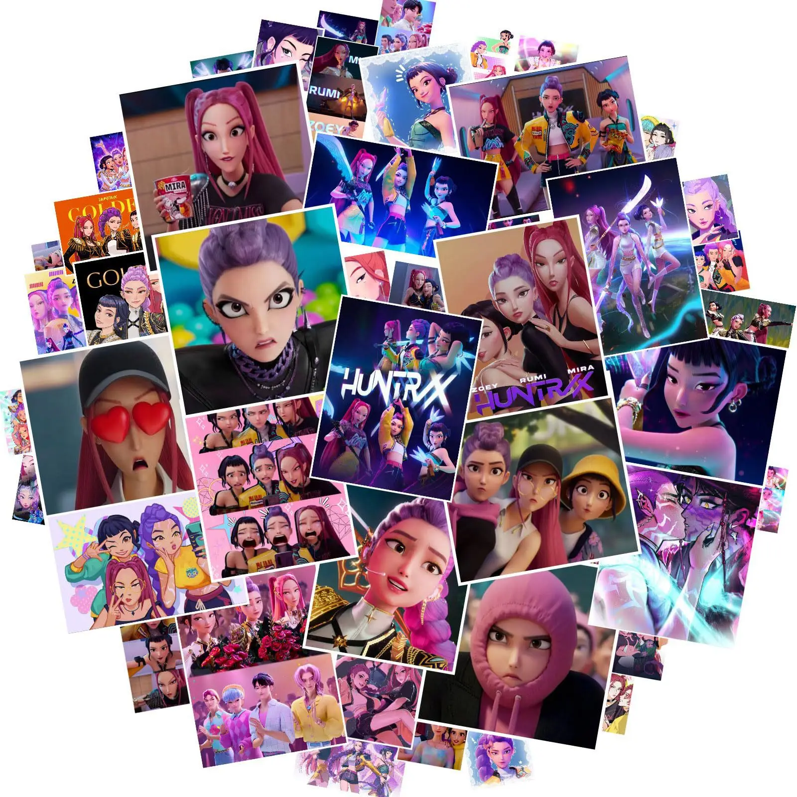 50pcs KPop Demon Hunters Stickers Set, Huntrix Girls Korean Movie Theme Vinyl Decals for Laptop Luggage Refrigerator Notebook