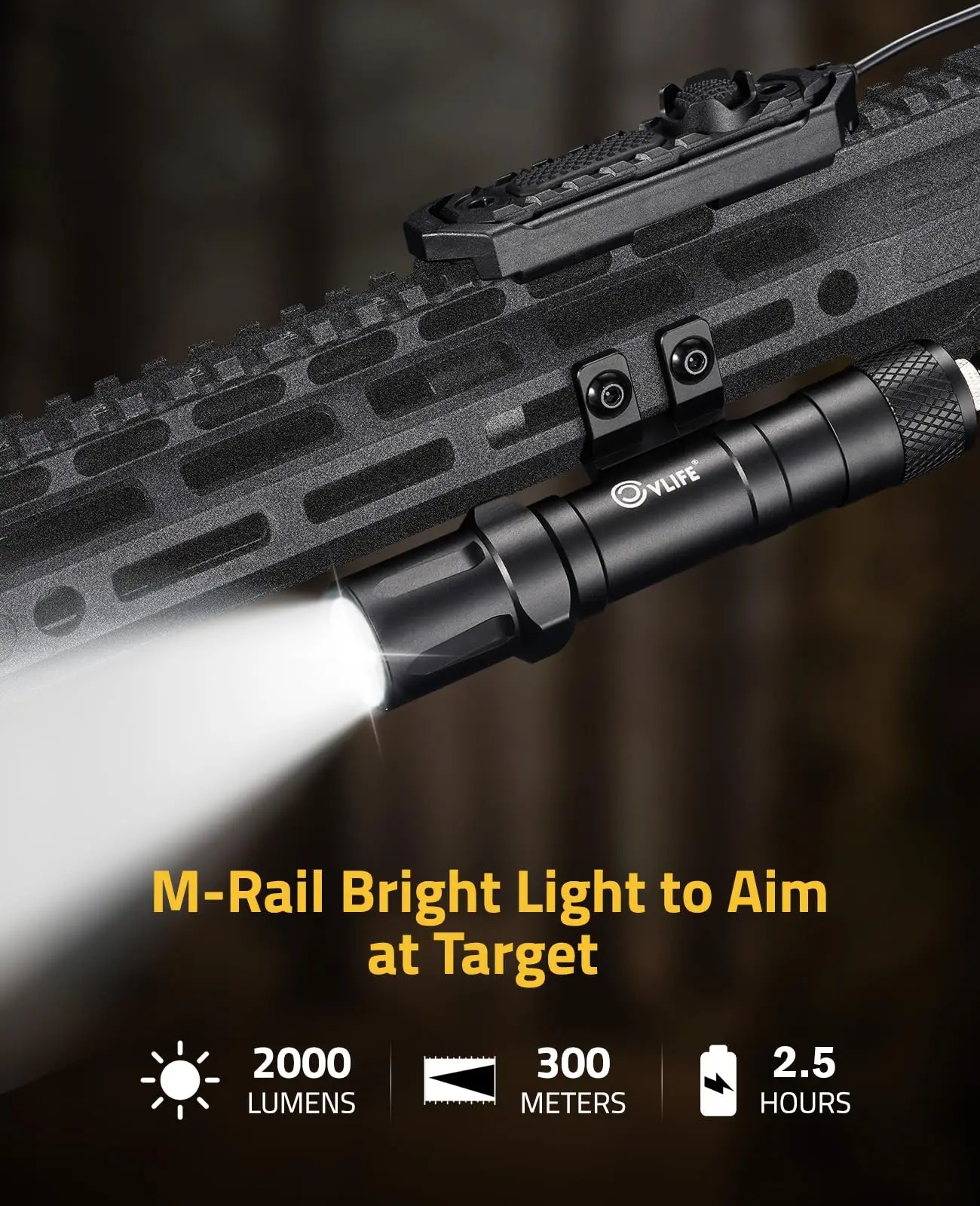 Imagem -03 - Lanterna Tática de 2000 Lúmens Compatível com Luz de Rifle de Alto Lúmen M-rail com Interruptor Remoto de Pressão Estroboscópio Recarregável Momentâneo