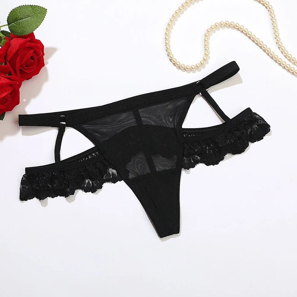 Fashion Thin Strap Lace Panties Thong Hollow Underwear for Women Transparent Low Waist Mesh Lace Briefs Lady