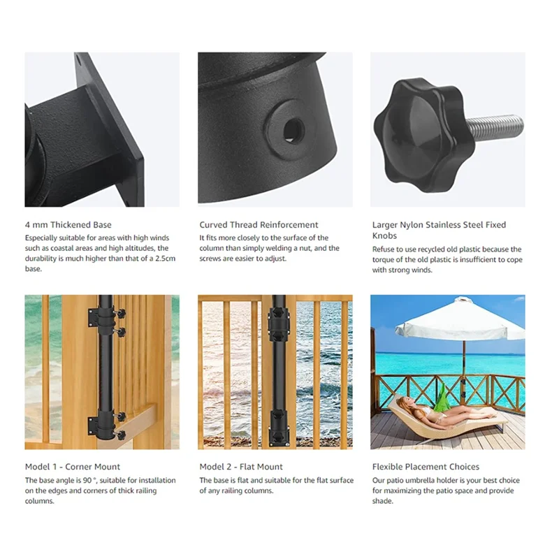 

PA-Patio Umbrella Holder, Umbrella Stands Heavy Duty Umbrella Base and Clamp for Railing or Deck in Patio and