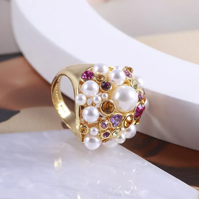 Europe And The United States Jewelry Wholesale Retro Color All Over The Sky Flower Cluster Pearl Hydrangea Beautiful Ring