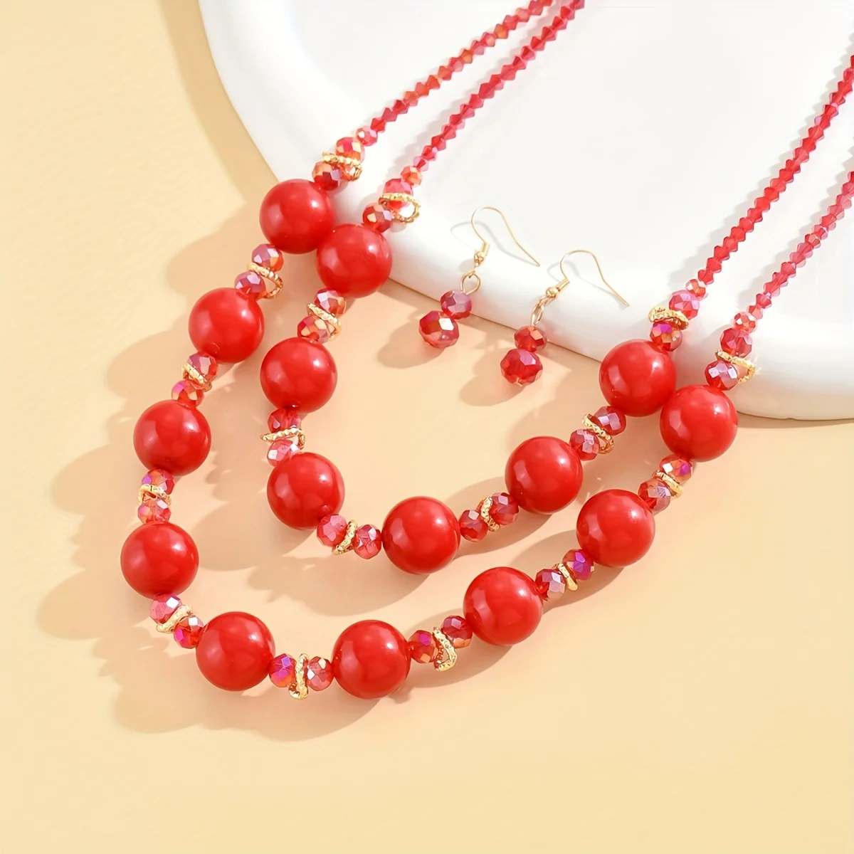 1 necklace +1 pair of earrings, imitation pearl material, Bohemian style, fashion, party date to send girlfriend wife birthday g