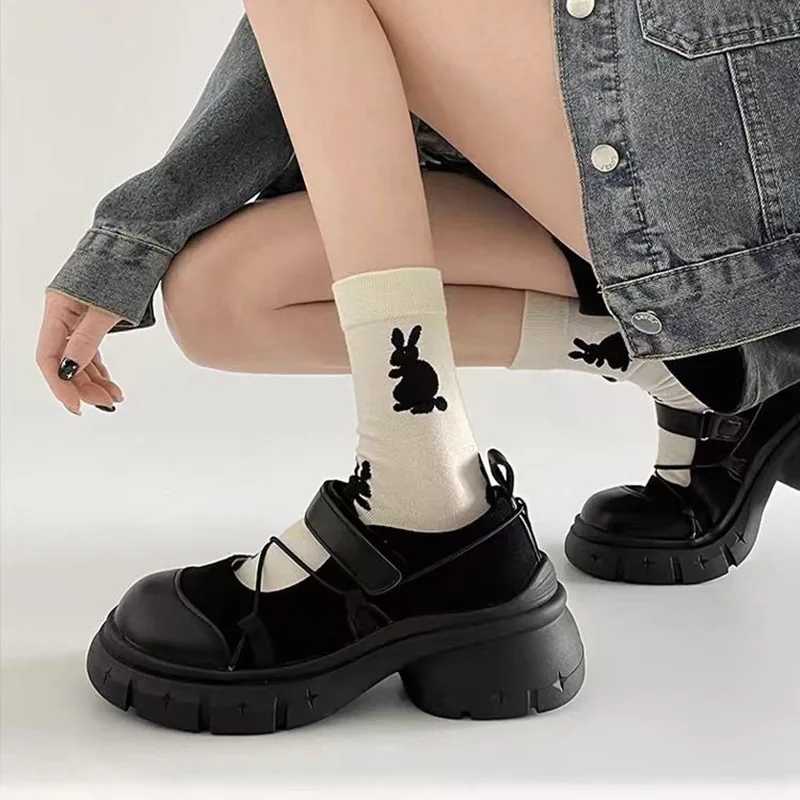 Retro Thick Bottom Mary Jane Shoes Women New Fashion Chunky Heel Women\'s Sneakers Black Gray Heightening Shallow Single Shoes