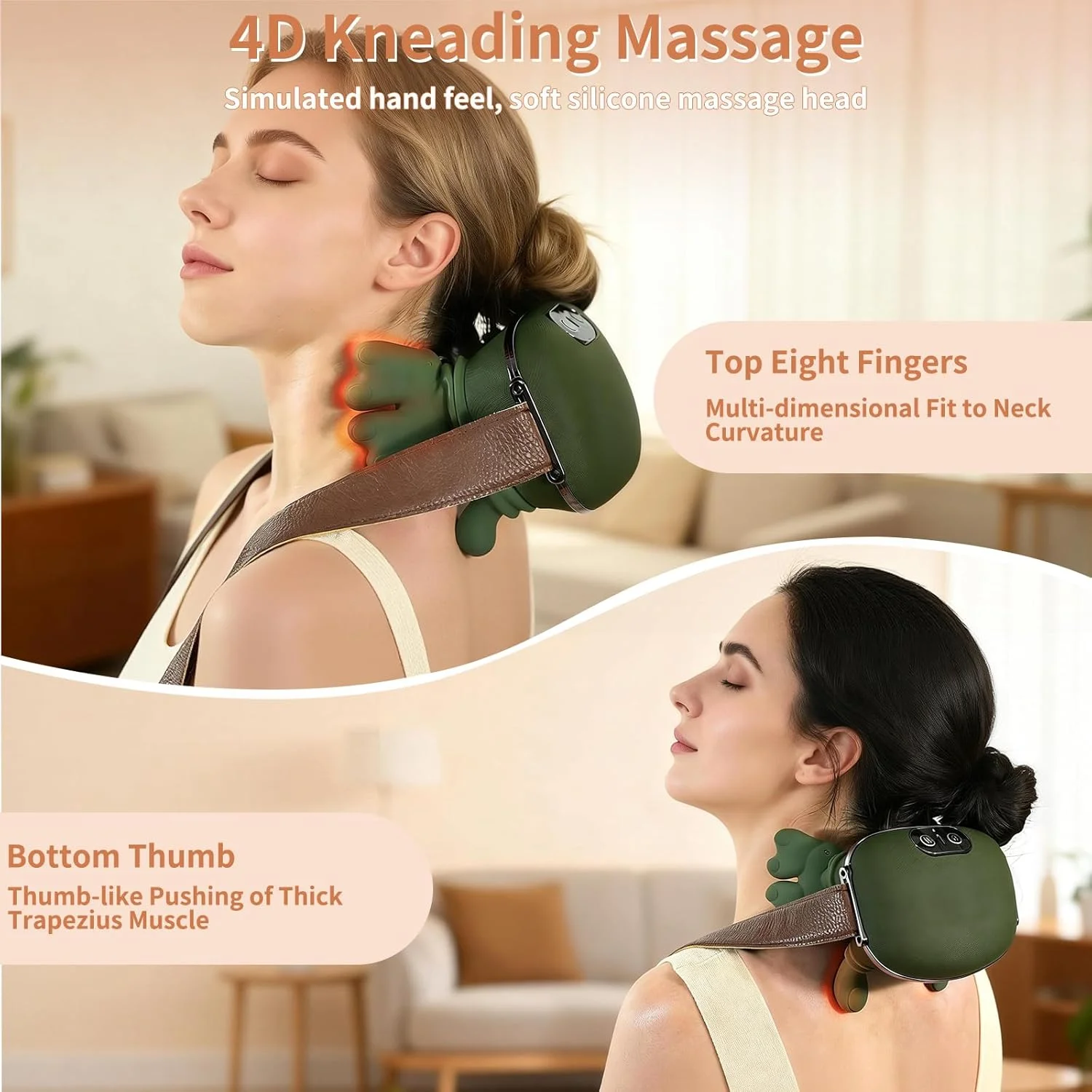 Neck Massager, Neck and Back Massager with Heat & 4D Kneading, Shiatsu Deep Tissue Wireless Massager for Shoulder Cervical Pain