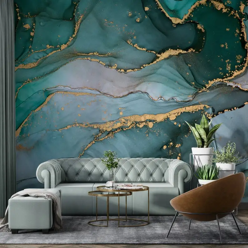 Marble Texture Wallpaper- Peel and Stick- Turquoise- Modern Look- Marble Wall Mural