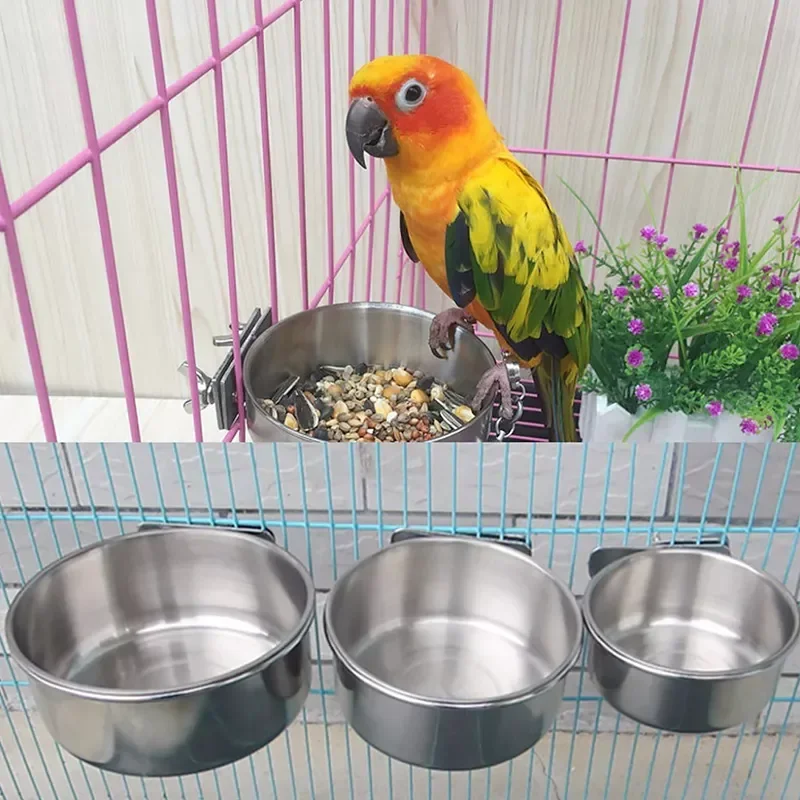 

Cage Hanging Type Bird Feeder Cup High Quality Stainless Steel Parrot Food Container Anti-overturning Water Bowls Birds Supplies