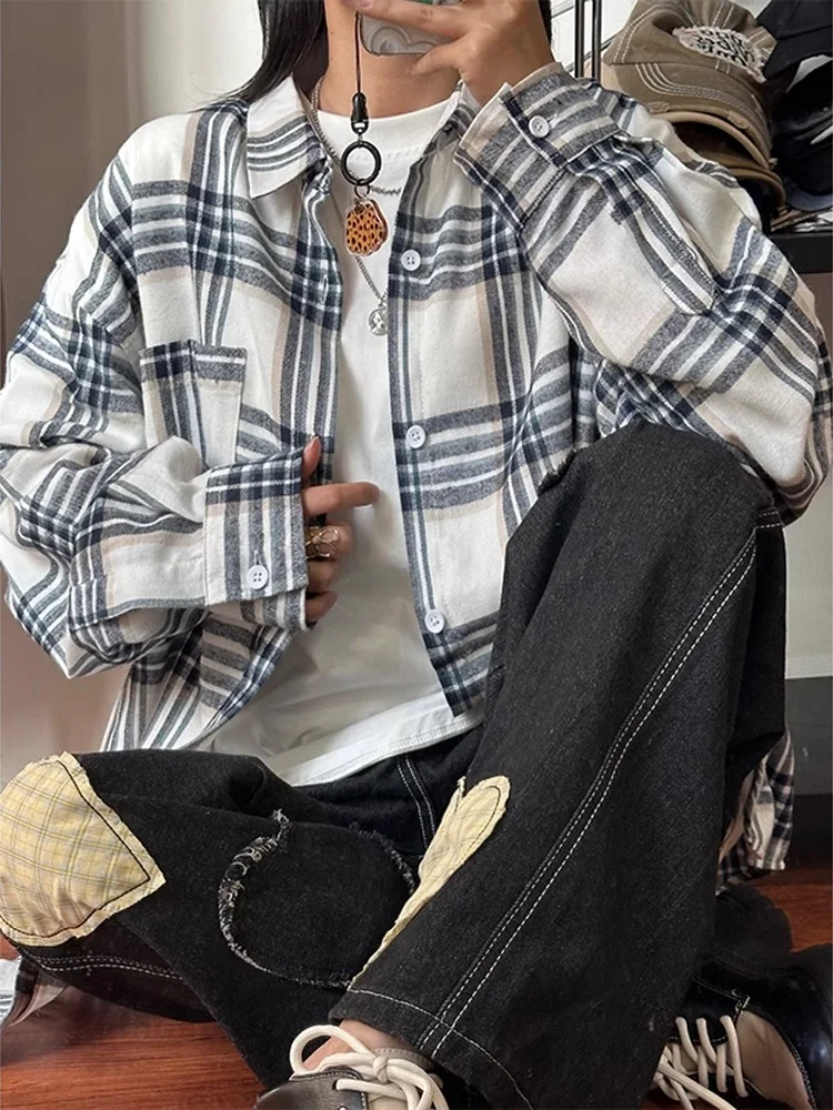 

Винтажная американская клетчатая женская одежда Long Sve irt, повседневная свободная одежда на пуговицах из полиэстера и хлопка, весенняя верхняя одежда