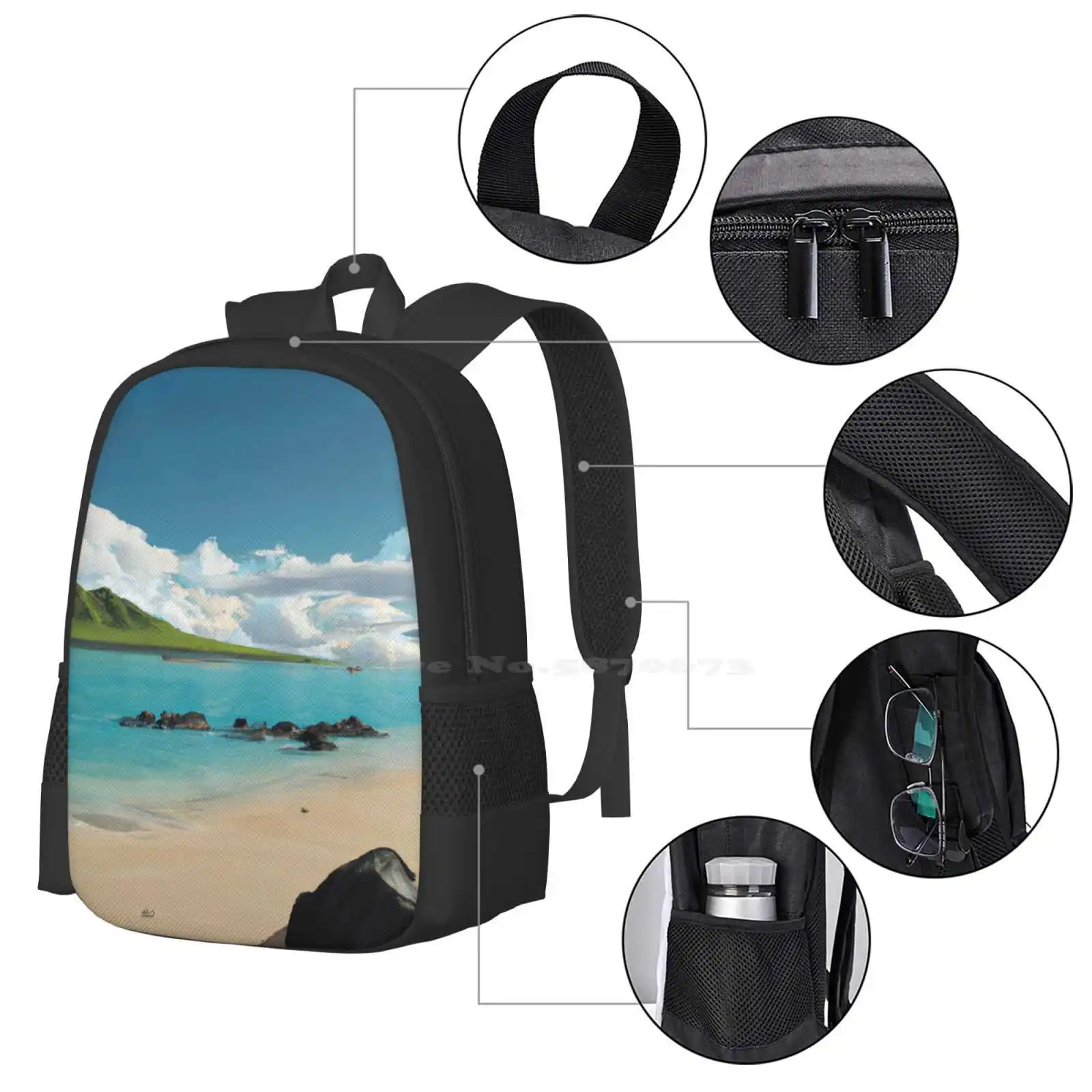 Water Like Glass Pattern Design Bag Student'S Backpack Beach Rocks Mountains Ocean Calm