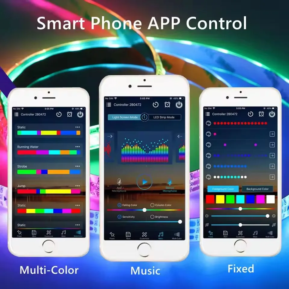 WS2812B مصباح ليد الذكية RGBIC LED قطاع ضوء 1-30 متر DC5V بلوتوث App التحكم ماجيك اللون مرنة الشريط مصباح USB إضاءة خلفية للتلفاز