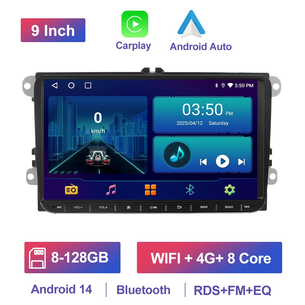 GEARELEC 9" Autoradio voor VW Golf Passat B6 B7 Skoda's Octavia Polo Tiguan 2 Din draadloos Android 13 CarPlay Android RDS Auto DSP BT 4G GPS Auto Multimediaspeler voor Volkswagen