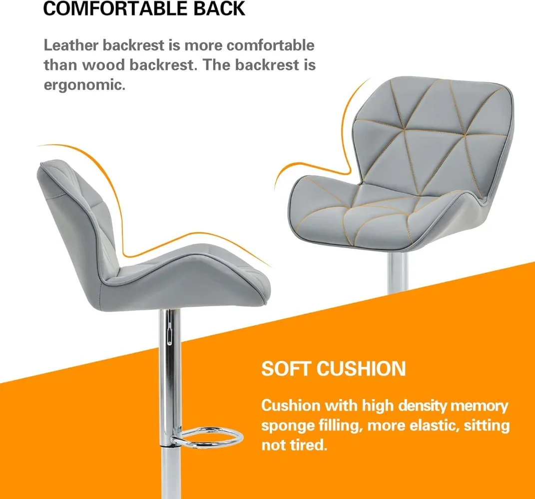 Verstellbare Barhocker mit Shell-Rücken 2er-Set, moderne Barhocker aus PU-Leder mit Barhocker und Fuß stütze