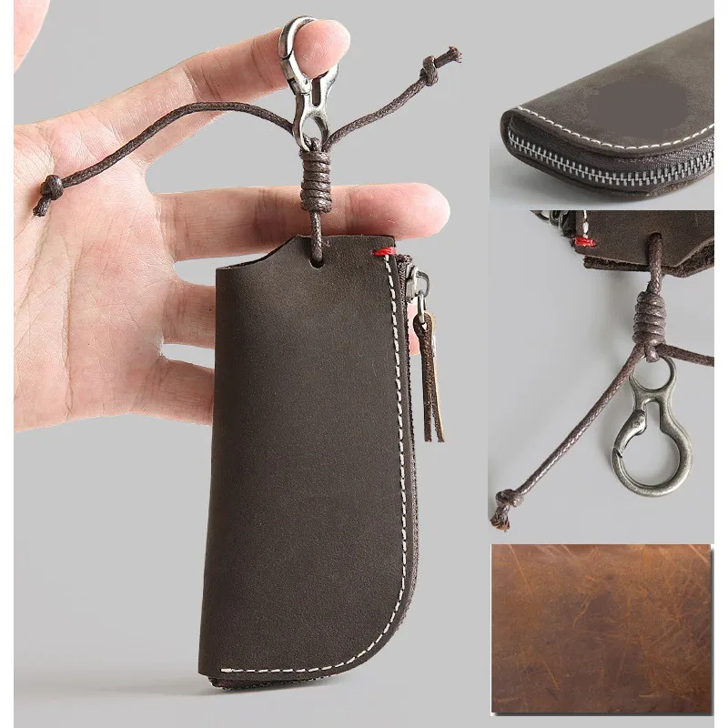 

100% Genuine Cowhide Leather Car Key Case Free Shipping Multifunctional Men Key Holder Zip Male Key Pouch