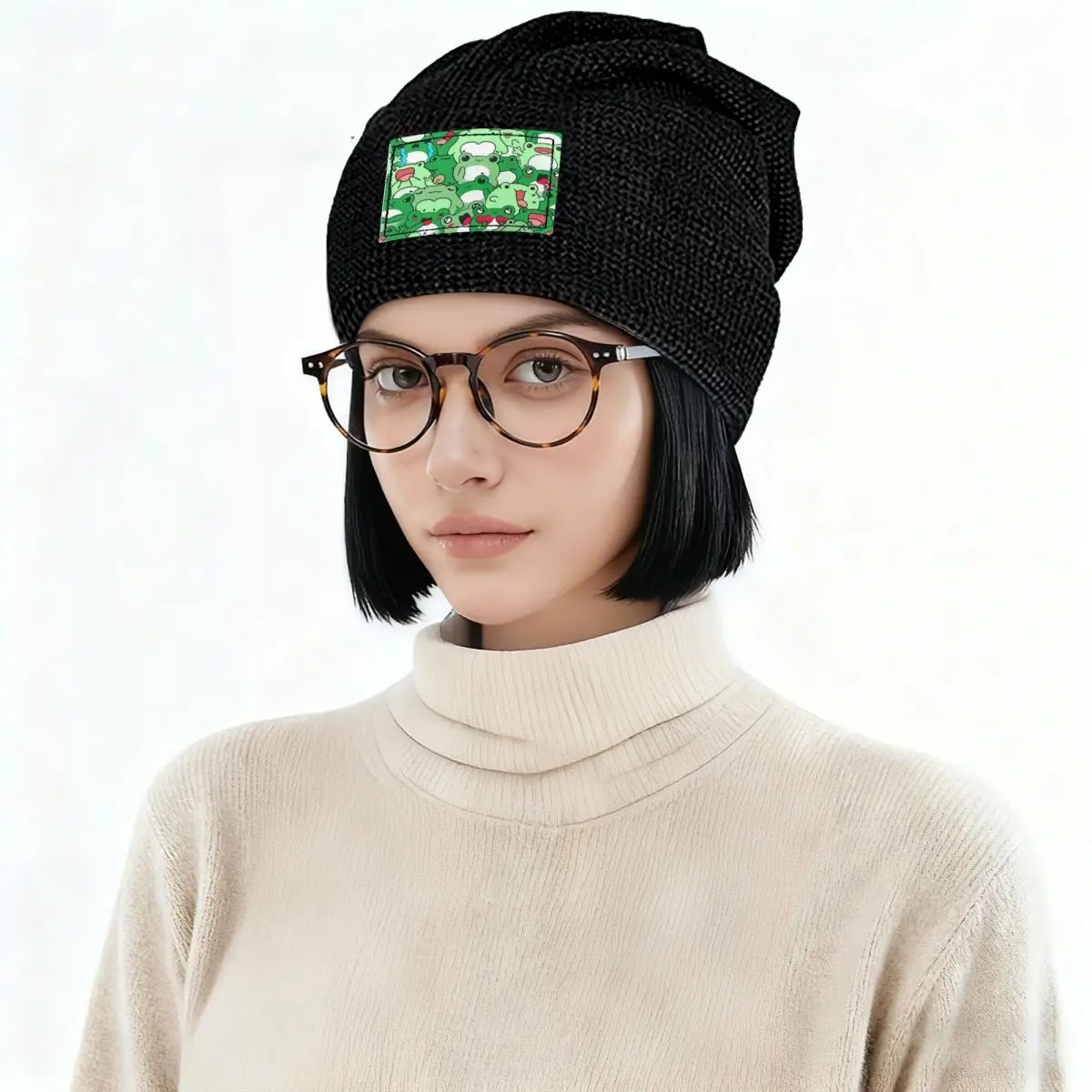 Crowded Cute Frog Pattern Warm Fleece-Lined Cap Hip Hop Bonnet Hat Autumn Winter Outdoor Beanies Hats for Men Women Adult
